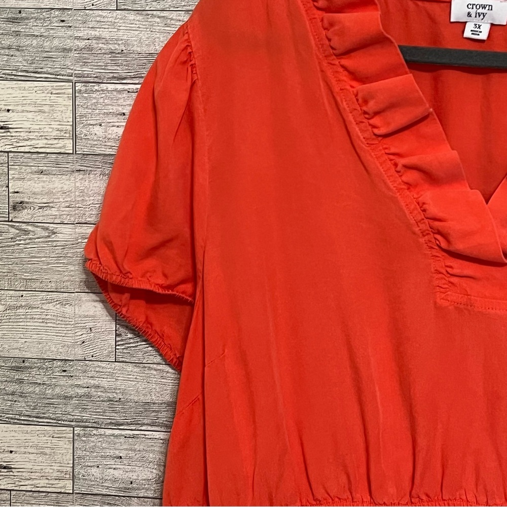 Crown & Ivy Red Ruffle V-Neck Top - Picture 4 of 14